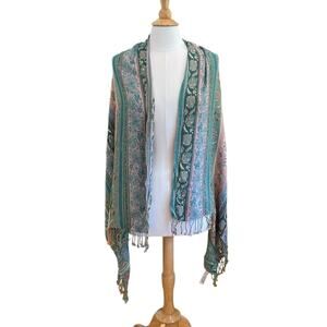 H&M Pastel Floral Large Wrap/Shawl with Fringe, Boho, OS